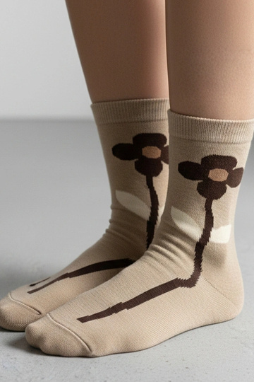 Beige Socken mit Blume Sella 2