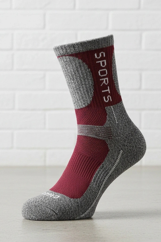 Graue warme Socken mit burgunder...