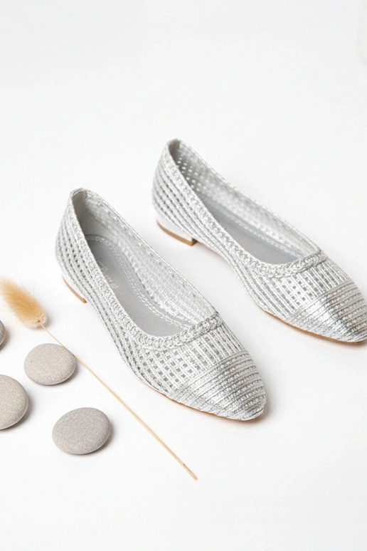Silberne Ballerinas mit niedrigem...