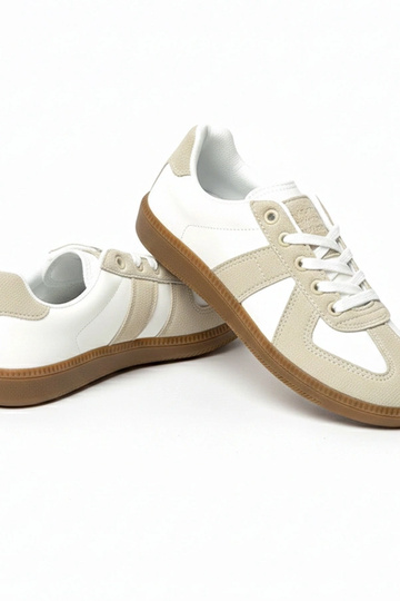 Weiße-sandfarbene Sneaker mit Plateau Valentine 2