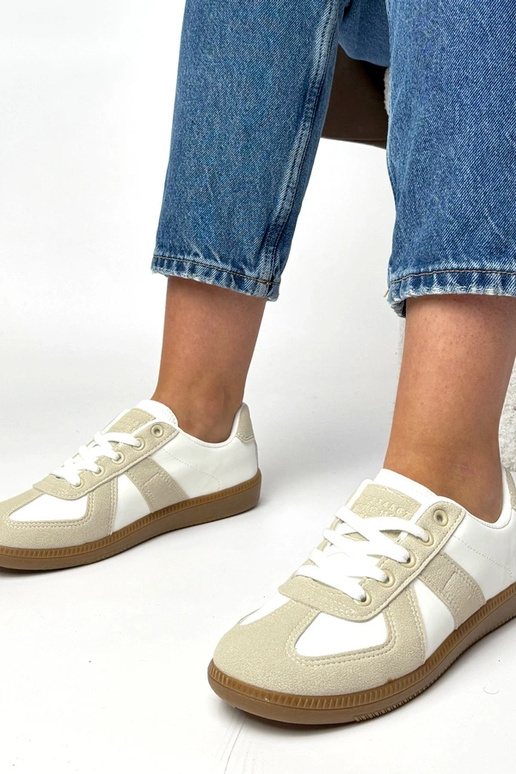 Weiße-sandfarbene Sneaker mit Plateau...