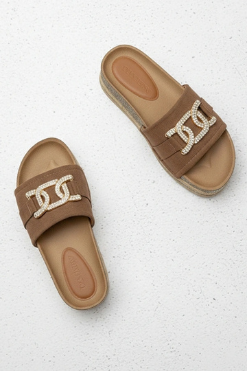 Braune Plattformslipper mit glitzernden Verzierungen Faustine