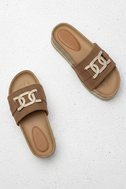 Braune Plattformslipper mit...