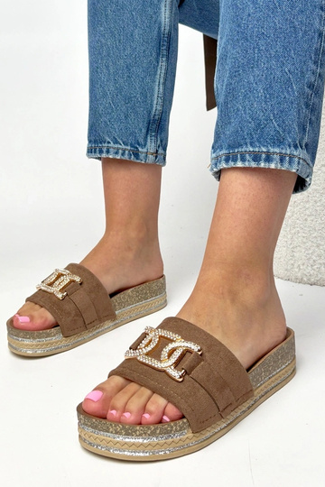 Braune Plattformslipper mit glitzernden Verzierungen Faustine 2