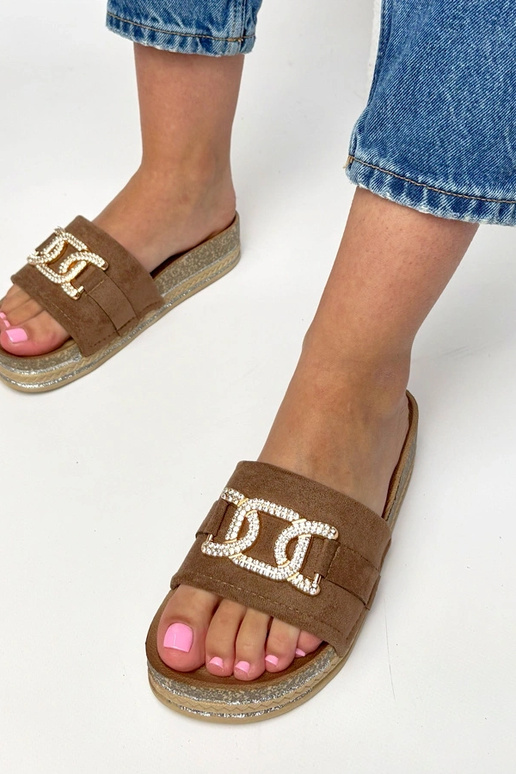 Braune Plattformslipper mit...