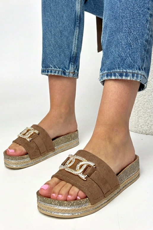 Braune Plattformslipper mit...