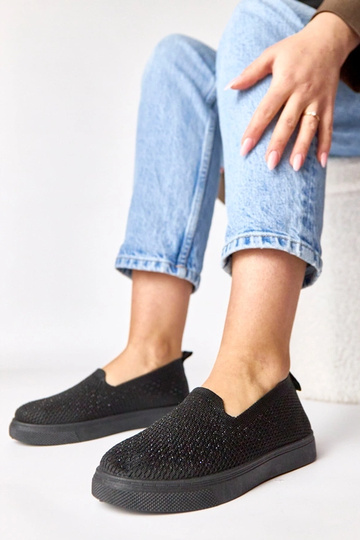 Schwarze textile Slip-On Sneakers mit Zirkonia Gabrielle