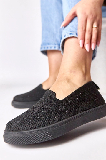 Schwarze textile Slip-On Sneakers mit Zirkonia Gabrielle 2