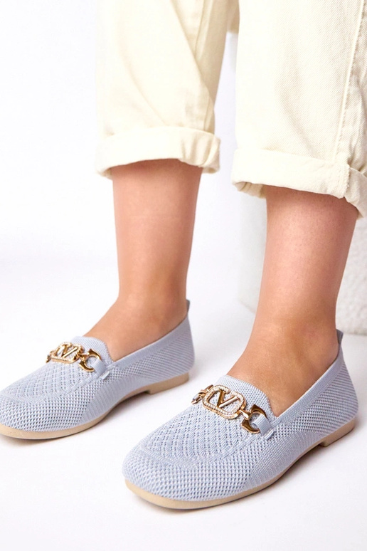 Graue textile Mokassins mit goldener...