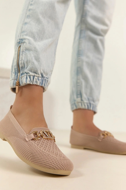 Rosafarbene textile Mokassins mit...