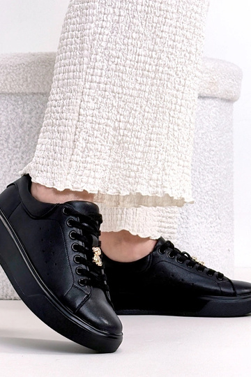 Schwarze Leder-Sneaker mit Plateau Cambell