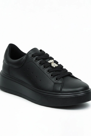 Schwarze Leder-Sneaker mit Plateau Cambell 2