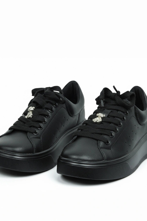 Schwarze Leder-Sneaker mit Plateau...