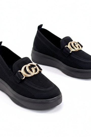 Schwarze Slip-On-Stoff-Sneaker mit Schnalle Catherine