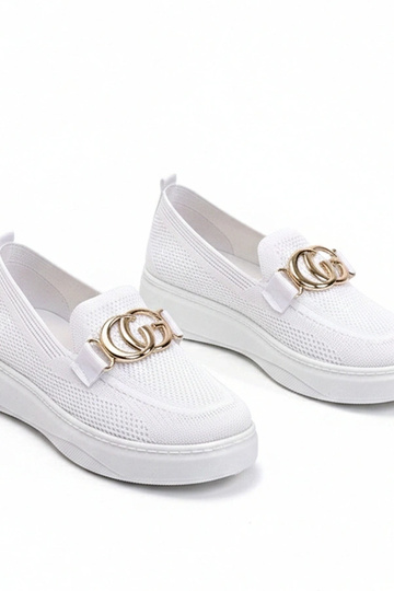 Weiße Slip-On-Stoff-Sneaker mit Schnalle Catherine