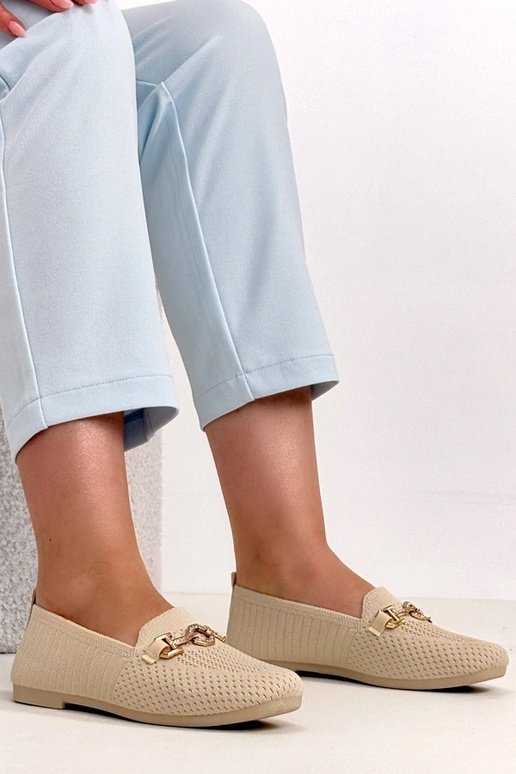 Sandfarbene Stoff-Mokassins mit...