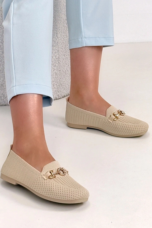 Sandfarbene Stoff-Mokassins mit...