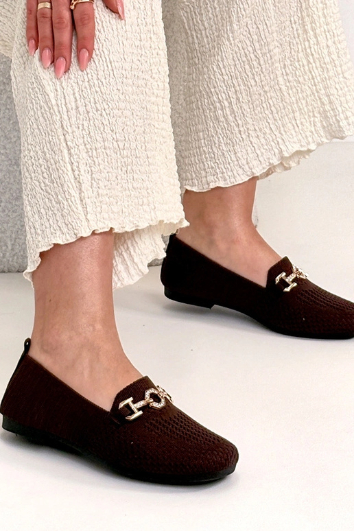Braune Stoff-Mokassins mit goldenem...