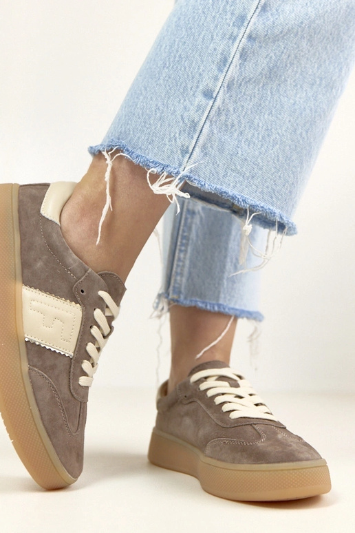 Dunkelbraune Leder-Sportschuhe mit...