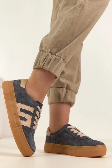 Graue Leder-Sportschuhe mit Plattform Filippo 2