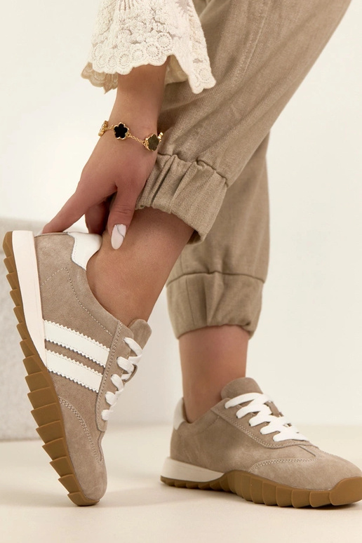 Beige Leder-Sportschuhe Filippo