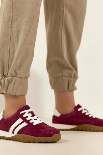 Bordeauxfarbene Leder-Sportschuhe Filippo