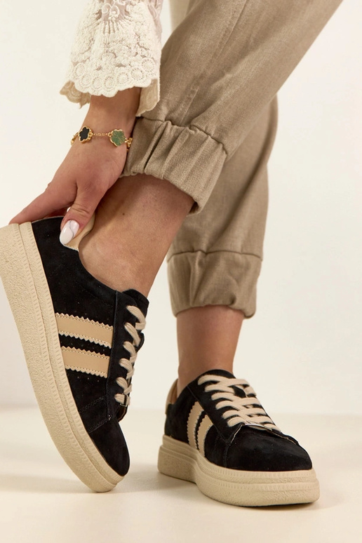 Schwarze Leder-Sneaker mit Plateau...