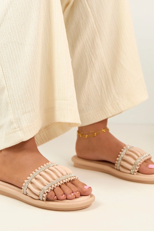 Beige Slipper mit Kristallen Anapor