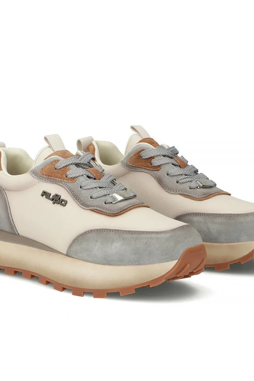 Beige Leder-Schuhe mit Plateau Filippo