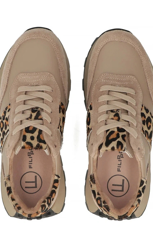 Beige Leder-Schuhe mit Plateau Filippo