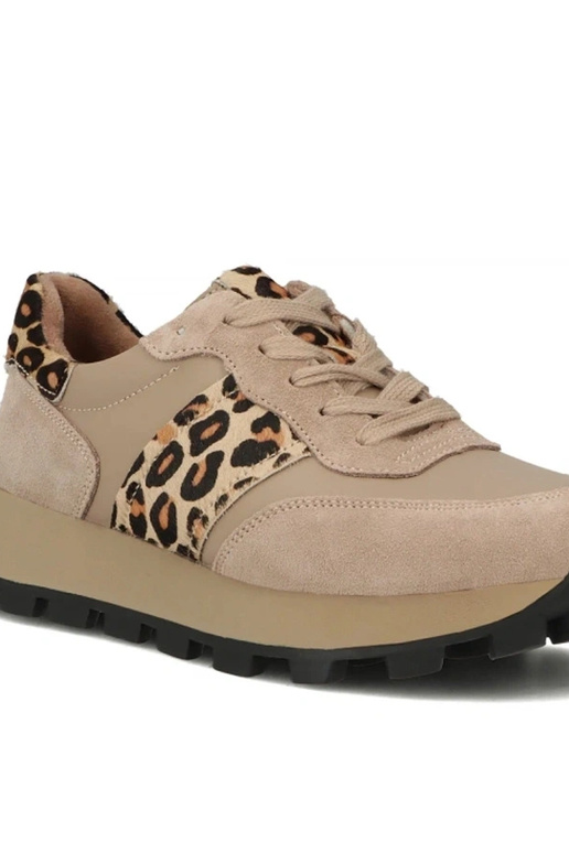 Beige Leder-Schuhe mit Plateau Filippo