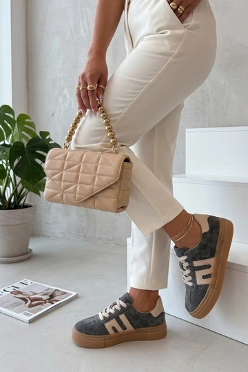 Graue Leder-Schuhe mit Plateau Filippo