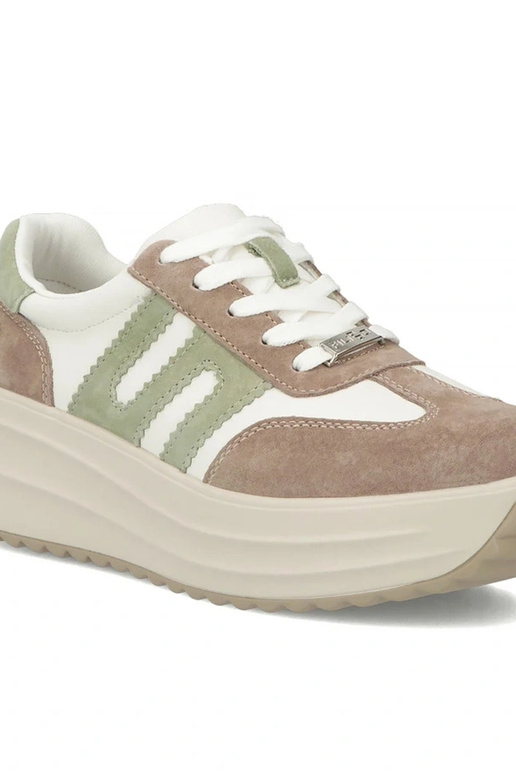 Beige Leder-Schuhe mit Plateau Filippo