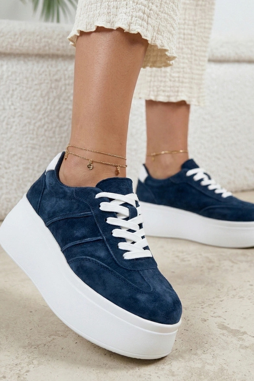 Dunkelblaue Leder-Schuhe mit Plateau...