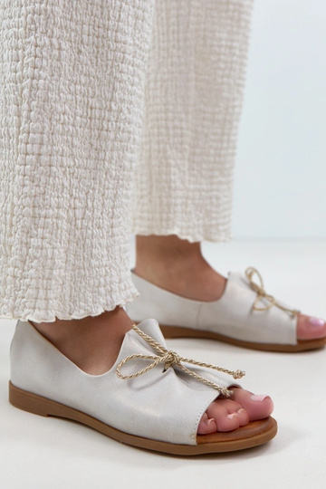 Grau Leder Ballerinas mit... 2