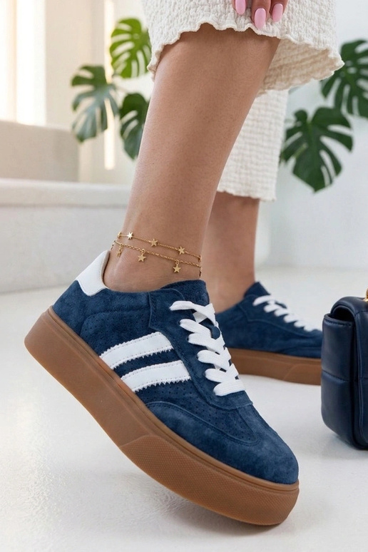 Dunkelblaue Leder Sneakers mit...