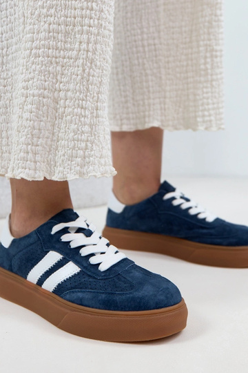 Dunkelblaue Leder Sneakers mit Plattform Cambell 2