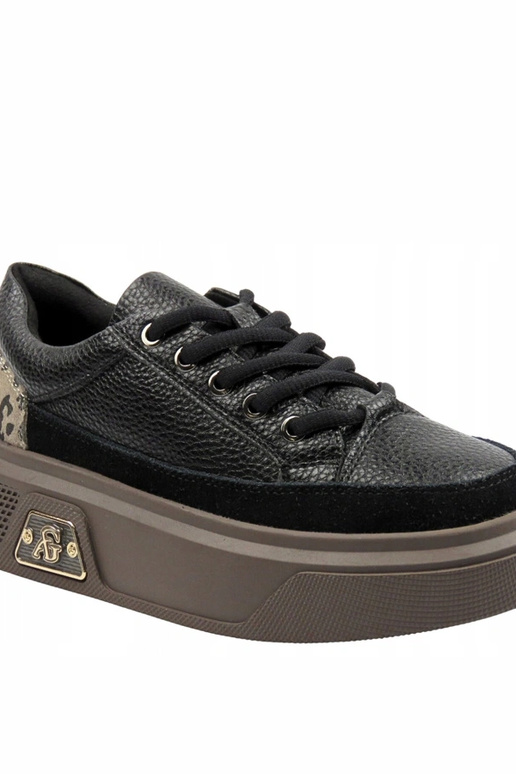 Schwarze Leder Sneakers mit Plattform...