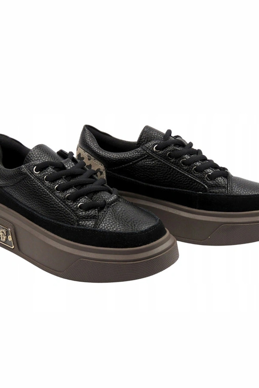 Schwarze Leder Sneakers mit Plattform...