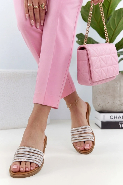 Weiße Pantoletten mit Zirkonia Adeline