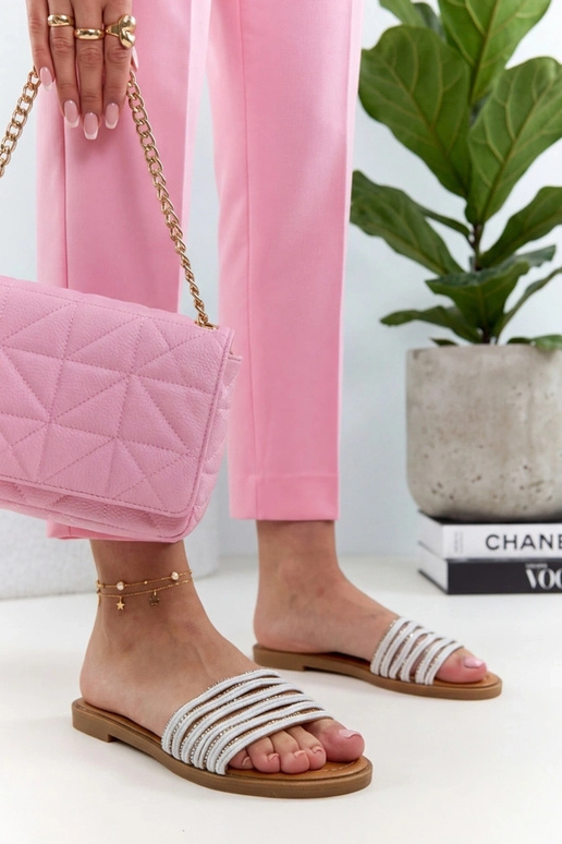 Weiße Pantoletten mit Zirkonia Adeline