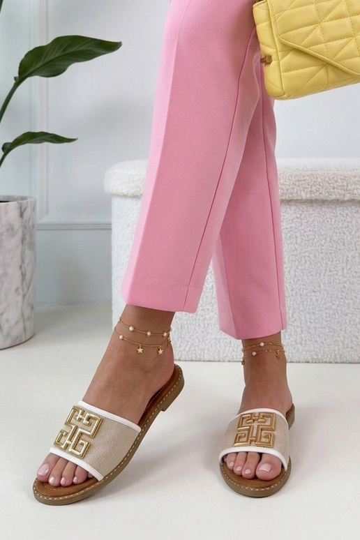 Weiße Pantoletten mit goldener...