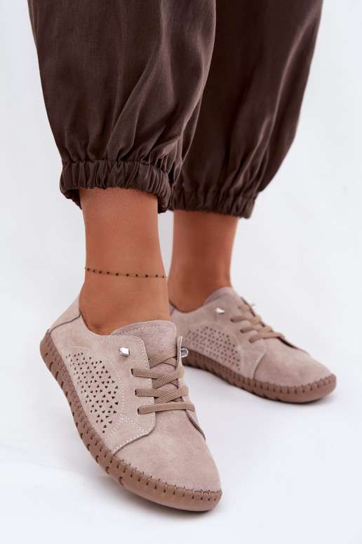 mit durchbrochenen Elementen Schuhe FemininErmöglichtturalnego aus INildlederu Beige Feliva