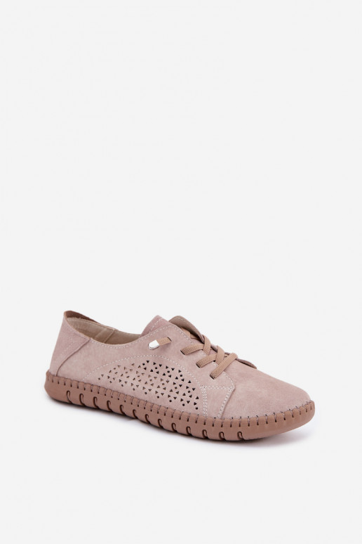 mit durchbrochenen Elementen Schuhe FemininErmöglichtturalnego aus INildlederu Beige Feliva