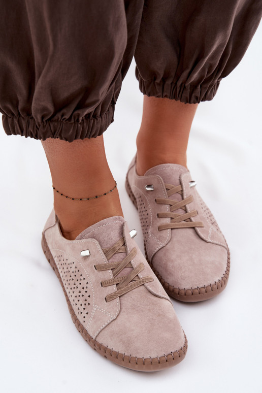 mit durchbrochenen Elementen Schuhe FemininErmöglichtturalnego aus INildlederu Beige Feliva