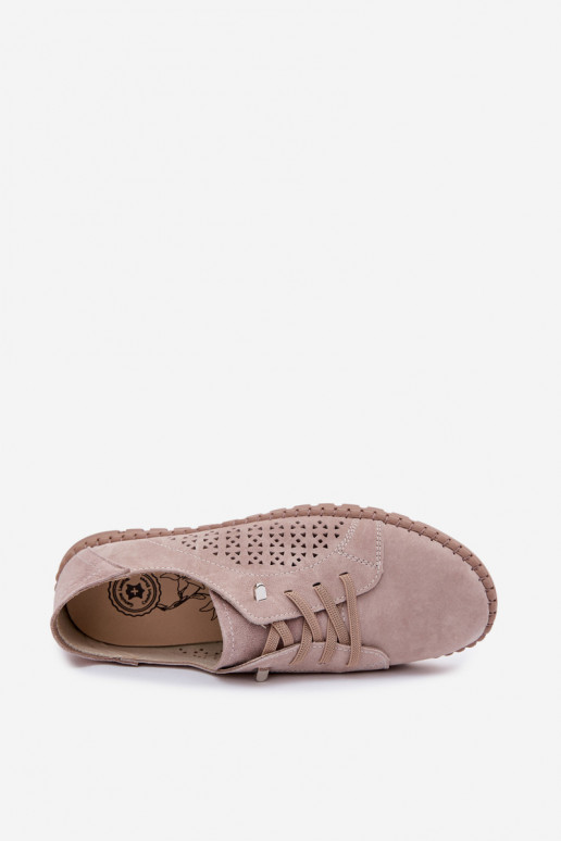 mit durchbrochenen Elementen Schuhe FemininErmöglichtturalnego aus INildlederu Beige Feliva