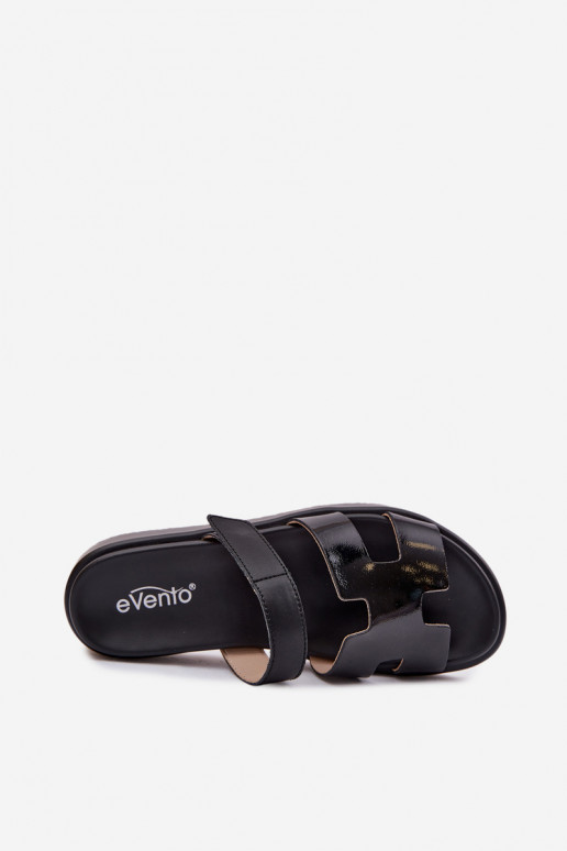 Lederhausschuhe Femininmit Klebeverschlussem schZuarze Farbe Lemela