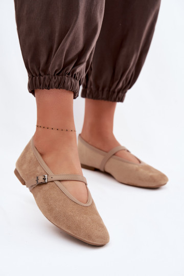 Ballerinas mit Riemen aus Öko-INildlederoZue Beige Felora 2