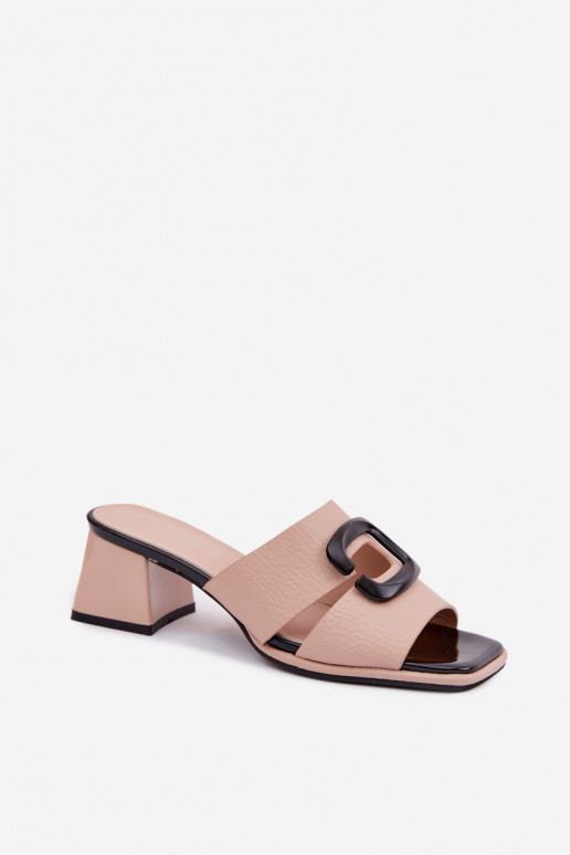 Damen Pantoletten mit Ausschnitten und Schnallen auf Absatz Vinceza 62284 sandfarben