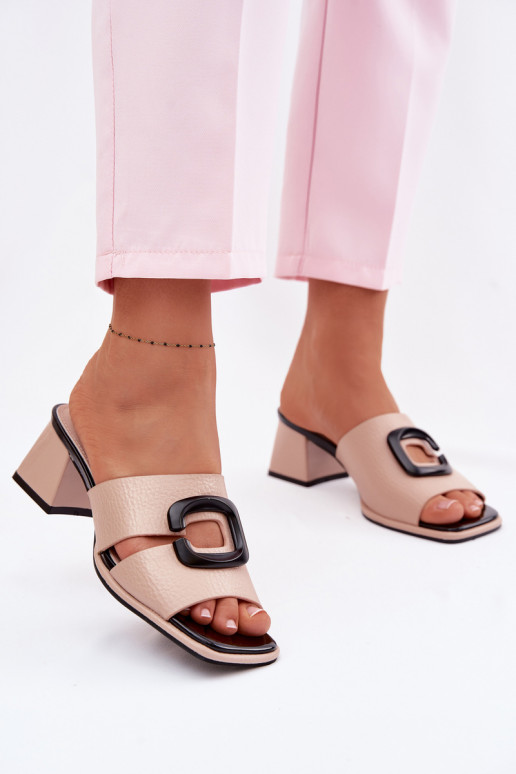 Damen Pantoletten mit Ausschnitten und Schnallen auf Absatz Vinceza 62284 sandfarben